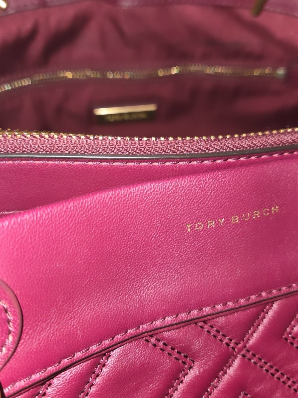 Tory Burch Quilted Leather Shoulder Tote in Burgundy - Picture 11 of 17